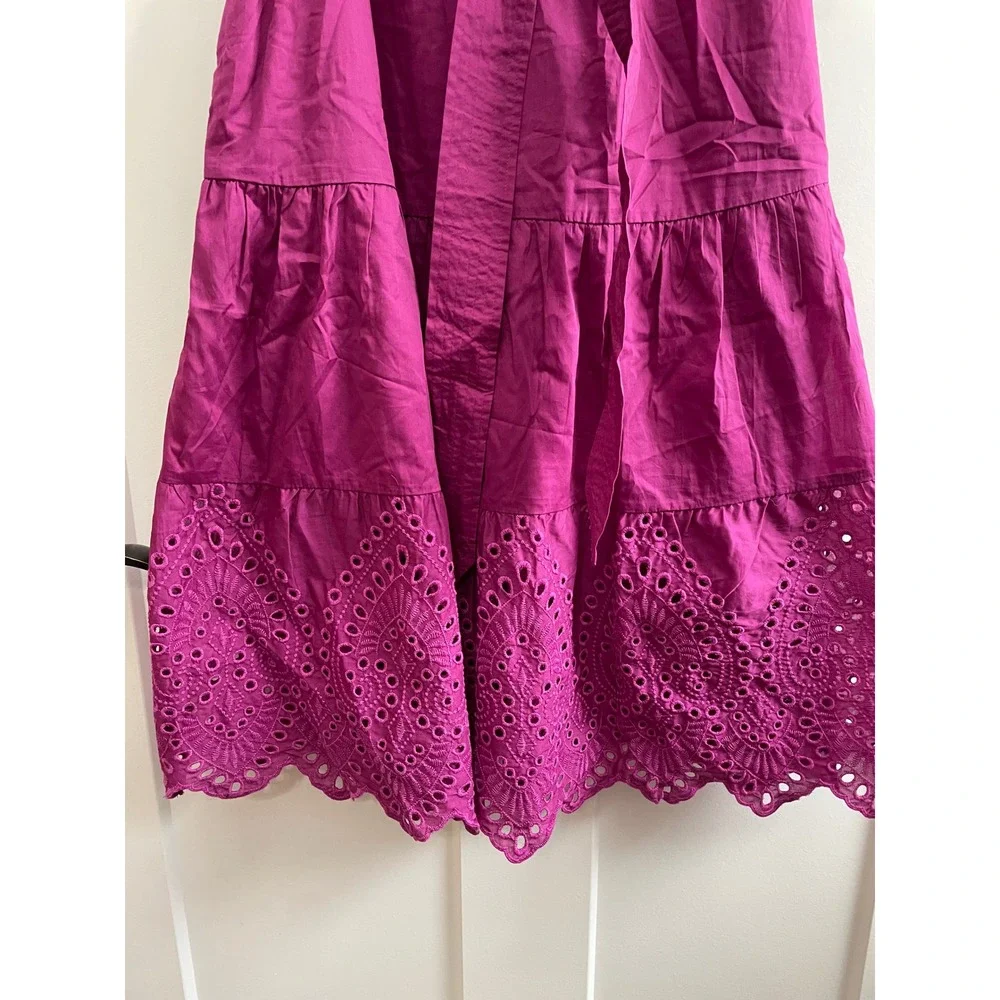 Soft Surroundings Magenta Cotton Eyelet Midi Dress Purple Tie Waist PM 3GD86 - Picture 5 of 10